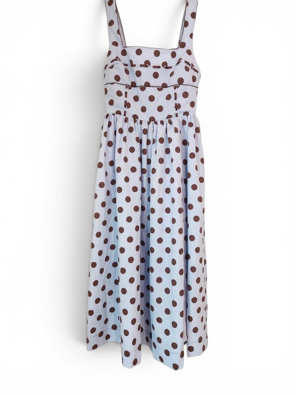 Jacqui E Light Blue Dress with Brown Polka Dots Size XS